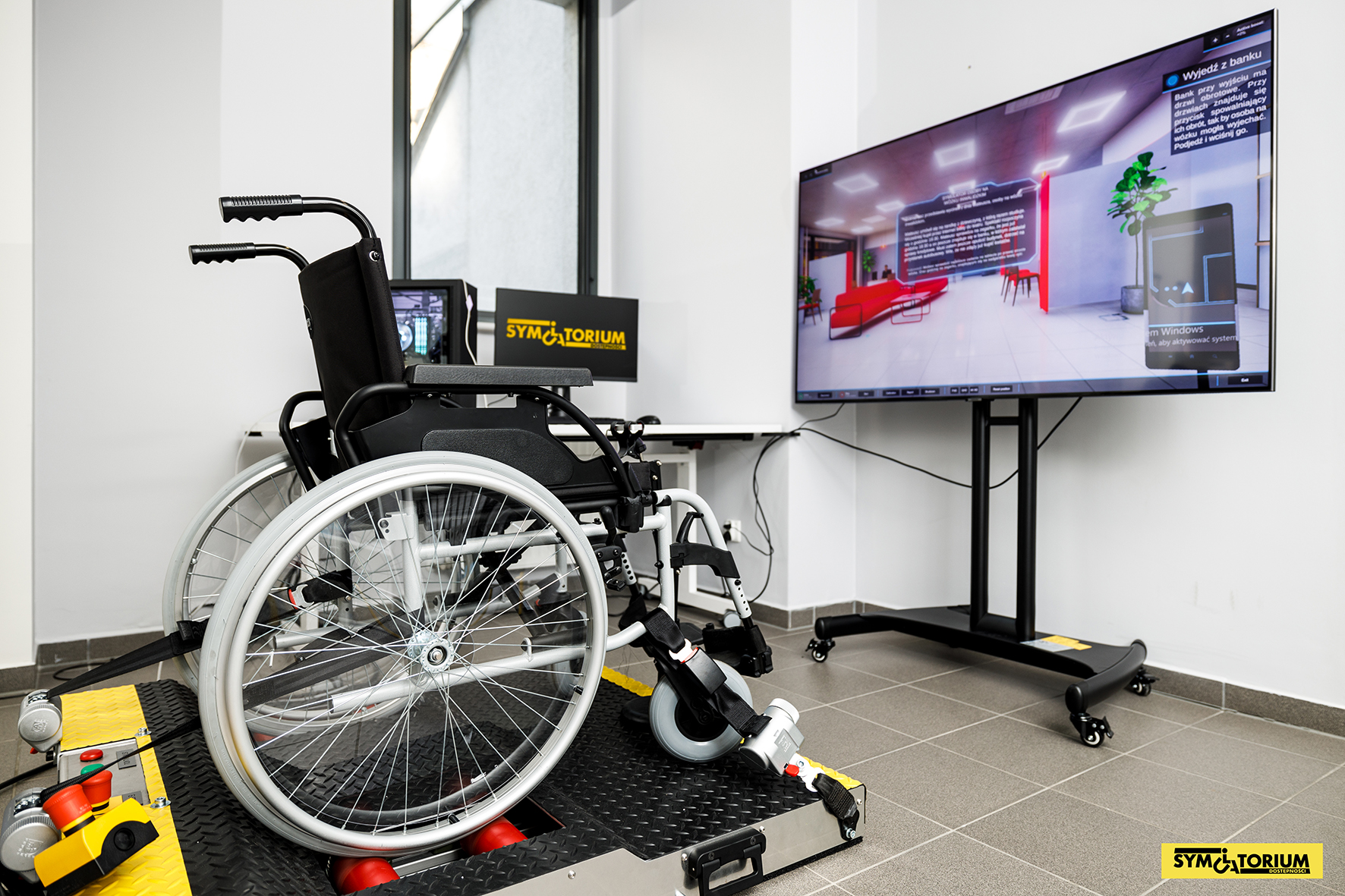 Symulator wózka inwalidzkiego, platforma, wózek, telewizor