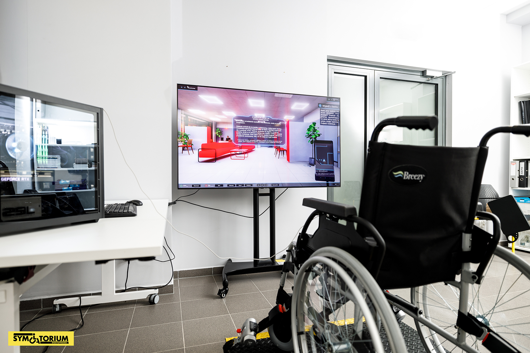 Symulator wózka inwalidzkiego, platforma, wózek, telewizor